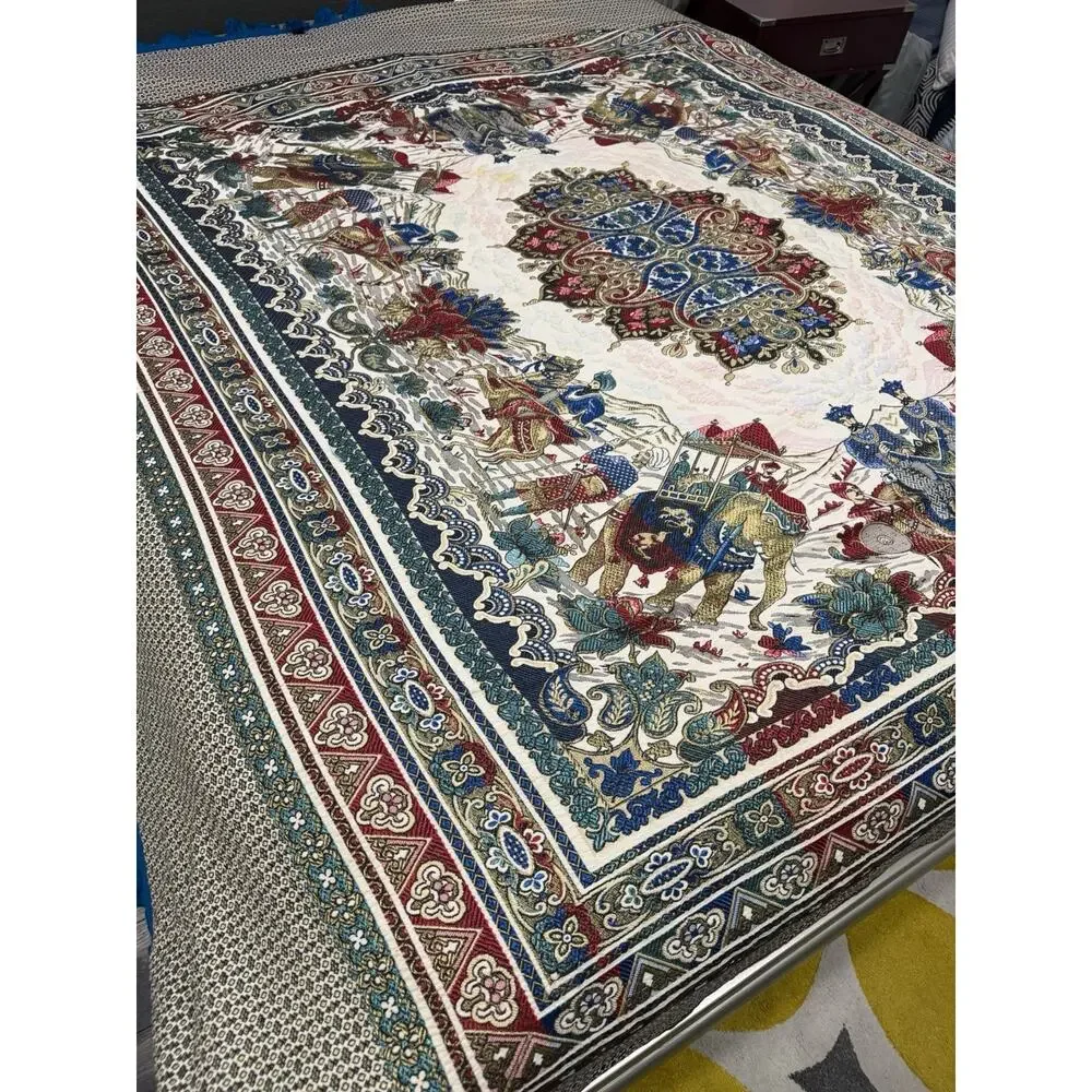 Vintage Middle Eastern Handwoven Embroidery Tapestry Bedspread Paisley Royalty